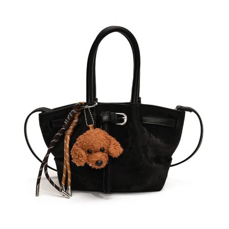 Chic Black Mini Handbag with Puppy Charm