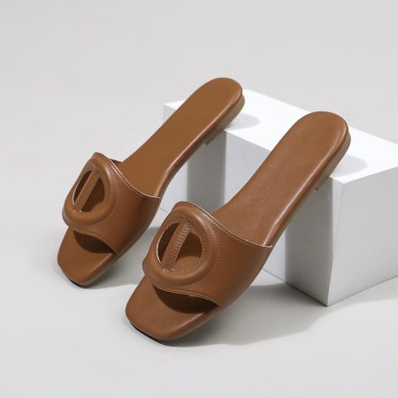 Minimalist Brown Slide Sandals