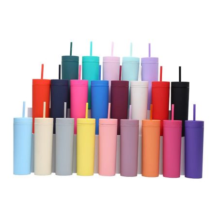 Matte finish tumblers with straws